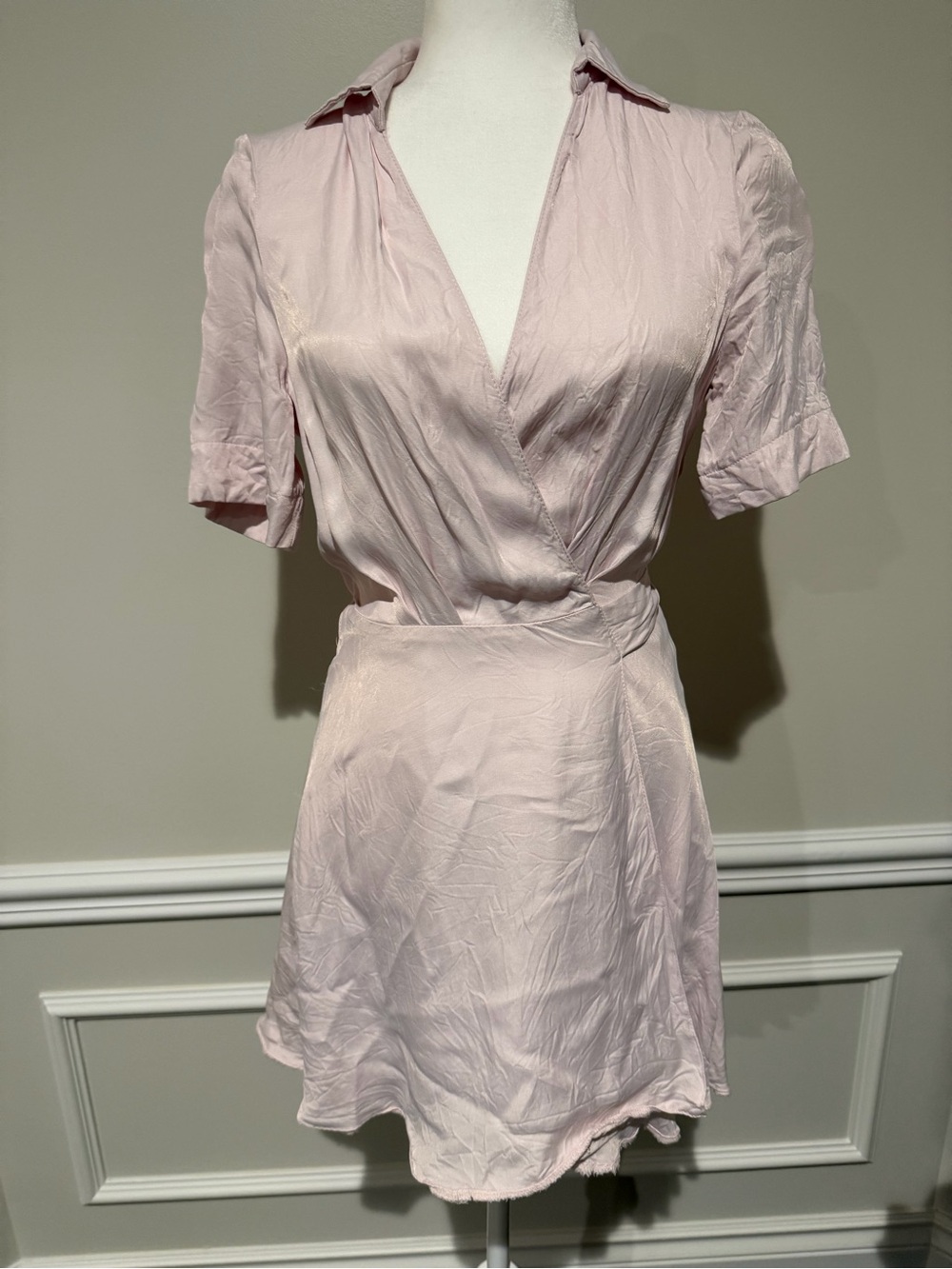 Zara Light Pink Satin Wrap Romper Dress
